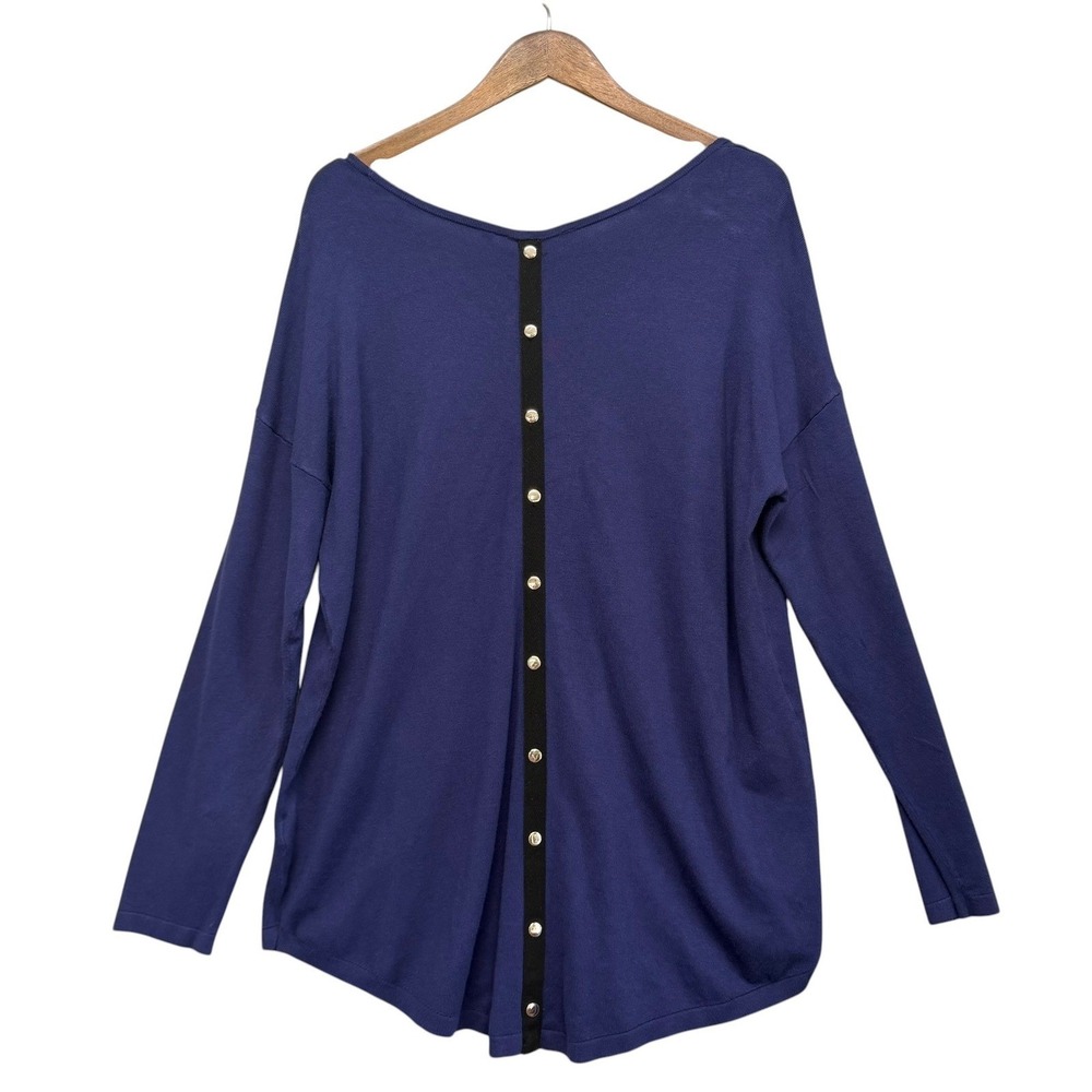 Soft Surroundings Knit Top Women M Tunic Lagnelook Button Back Long Sleeve Scoop
